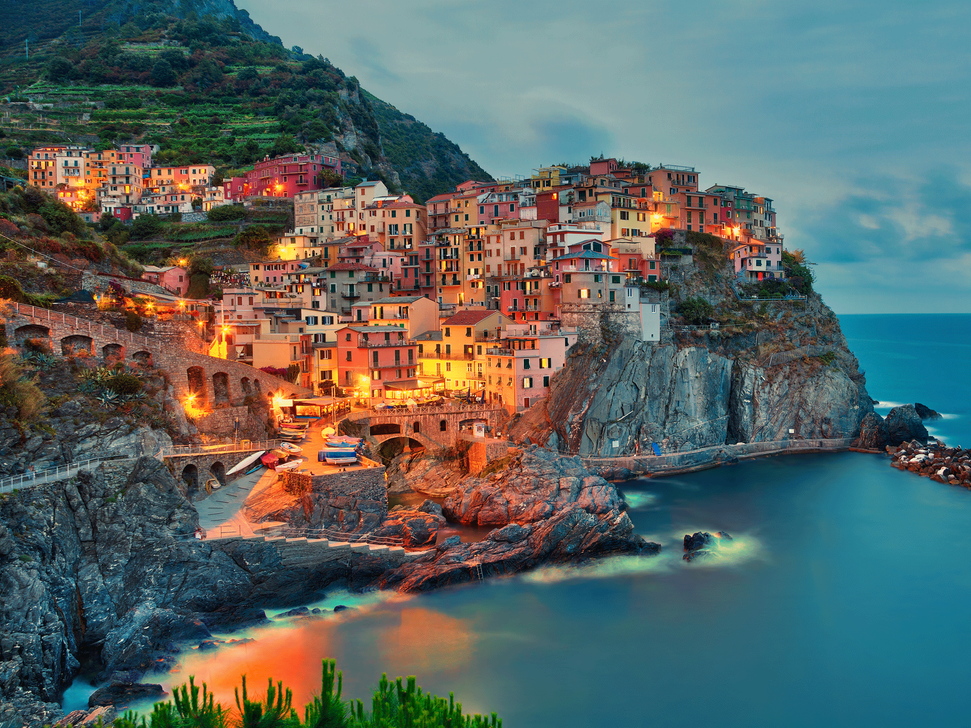 Cinque-Terre Culture Epic Sunset City Teal Red Orange Clouds Water